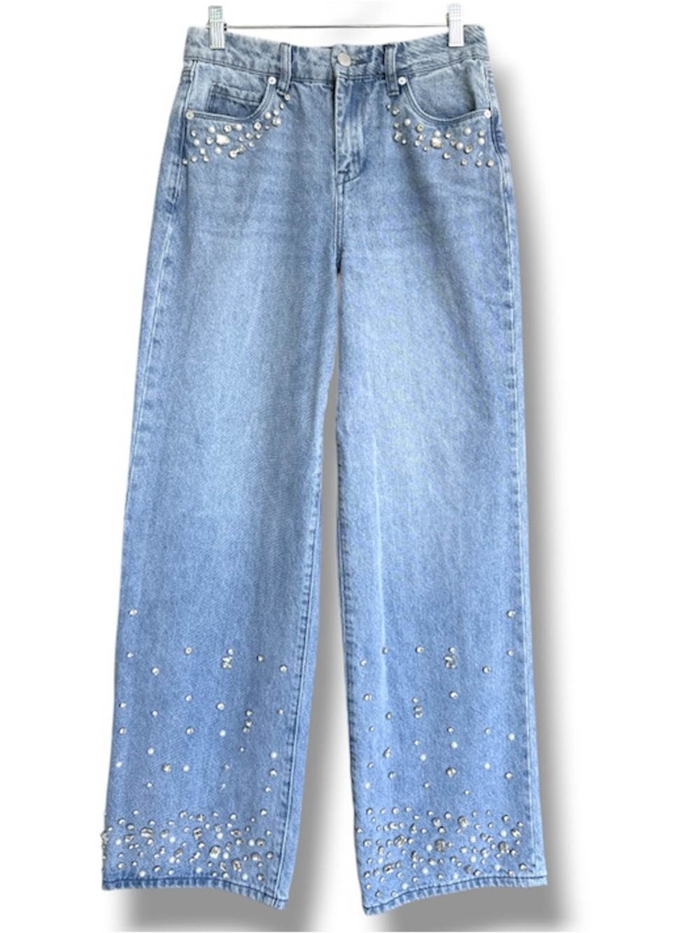 BLANKNYC Franklin Embellished Ribcage Wide-Leg Jeans Light Wash Waist 26 - Picture 2 of 16
